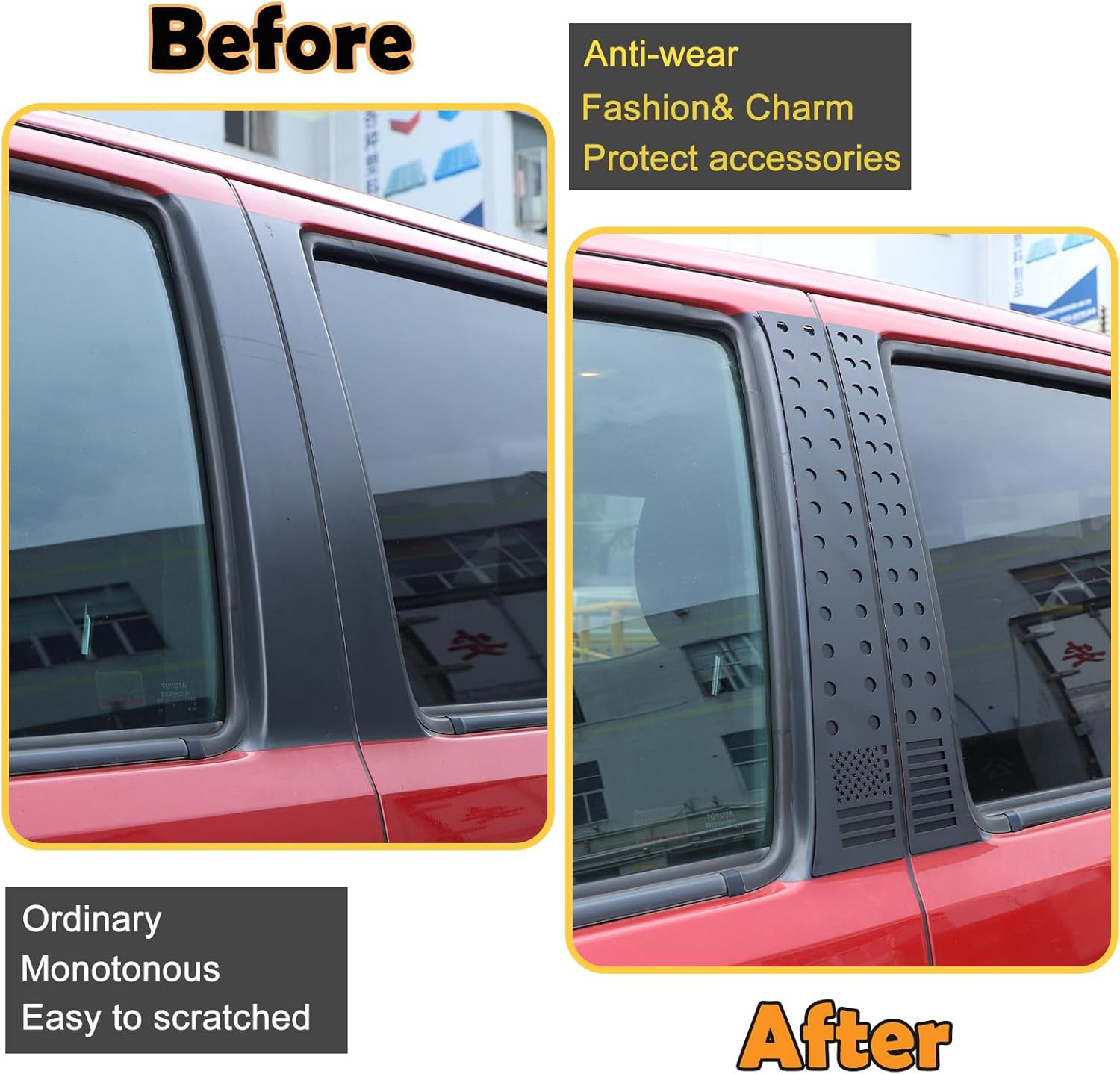 Center Door Pillar Post Trim Compatible with Toyota Tacoma 2016-2024, Car B Pillar Door Window Centerpillar Honeycomb Trim Cover, Exterior Aluminum Alloy Accessories (Flag Style)