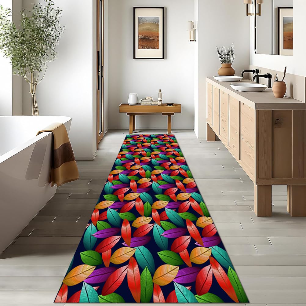 Bunt Waschbarer Teppich Läufer Meterware Herbst Küchen Teppich rutschfest Teppichläufer Waschbar Lang für Flur Küche Korridor Schlafzimmer Wohnzimmer Fußmatten,80x200cm