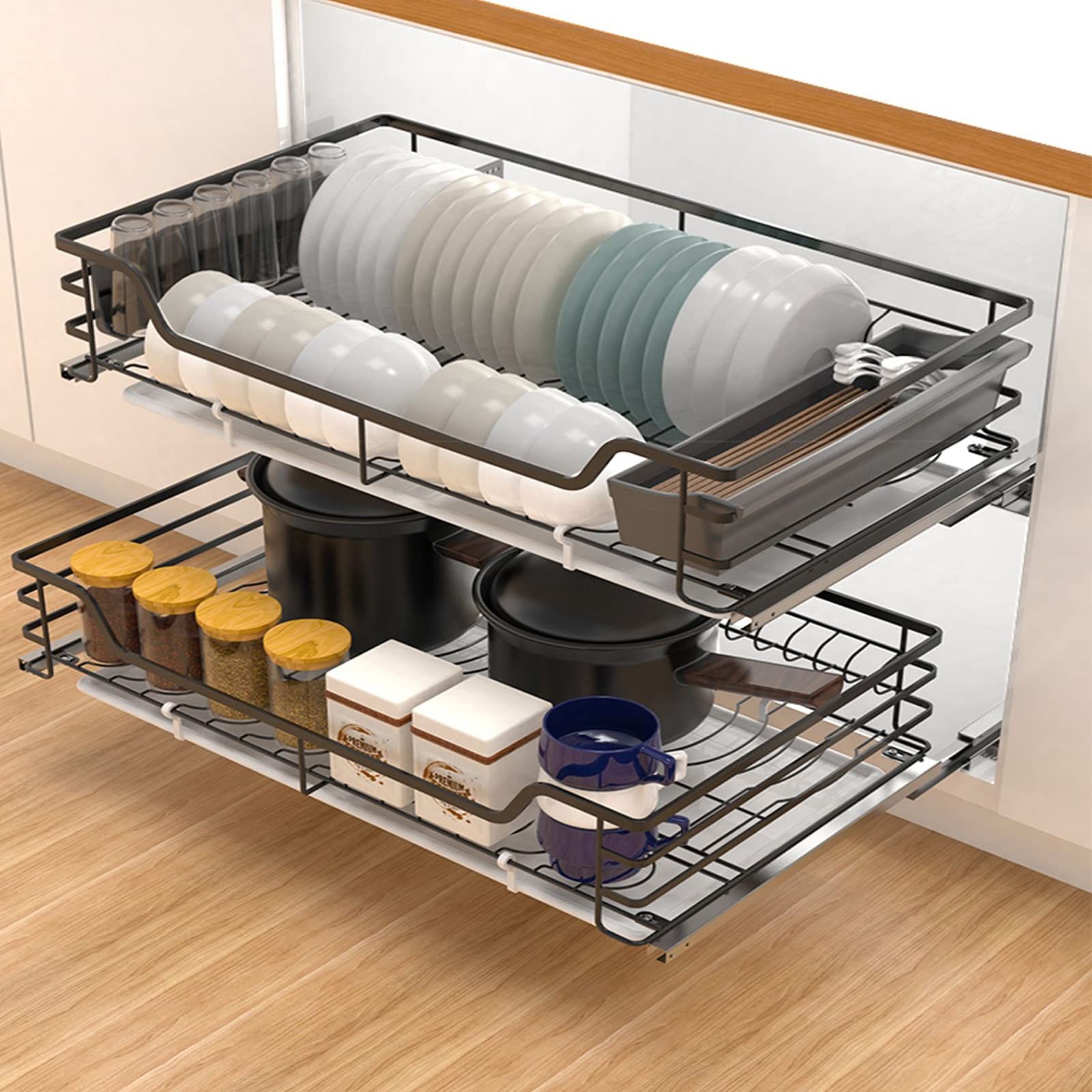 Gevvnss Cassetto Estraibile Cucina,Cassetto Telescopico Ripiano,Cassetti Scorrevoli Per Cucina,Dispensa,Scaffali,Senza Bisogno Di Trapano E