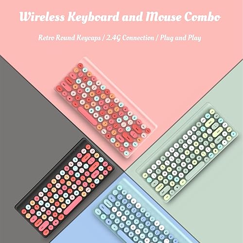 Miniatura 2 de Combos de teclado, Mezcla de colores Retro Máquina de escribir Teclado Flexible 86 Teclas, 2.4G USB 1200DPI, Teclado de computadora con tapa redonda
