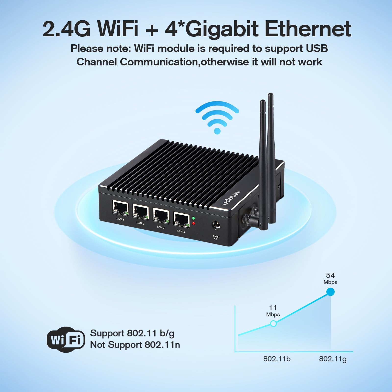 VNOPN Fanless Firewall Appliance Intel J3710 4C/4T, Firewall Mini PC 4 x Intel i226 LAN Ports DDR3 mSATA SSD, Network Gateway Soft Router, Support P-F-Sense AES NI HD/VGA/Wi-Fi (): 8G 128G