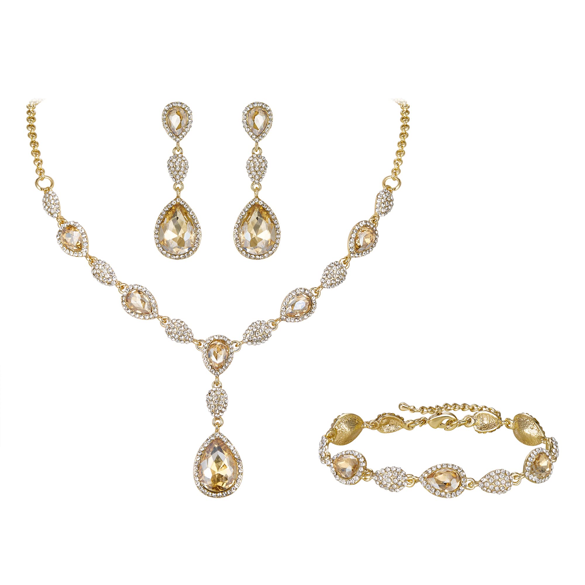 EleQueen Women's Wedding Bridal Jewelry Sets for Brides Bridesmaids, Cubic Zirconia Teardrop Necklace Tennis Bracelet Dangle Earrings Jewellery Set