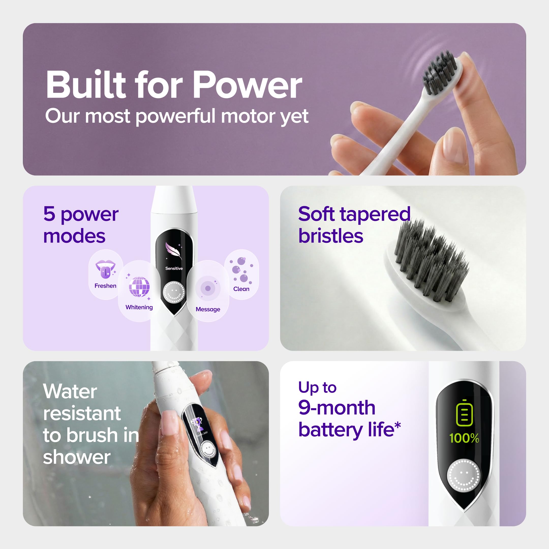Burst Cepillo de dientes sónico Pro 2.0 para adultos (blanco) | Cepillo de dientes eléctrico con sensor de presión inteligente | Cerdas suaves | 5 modos/sistema de puntuación refinado | Carga USB-C |