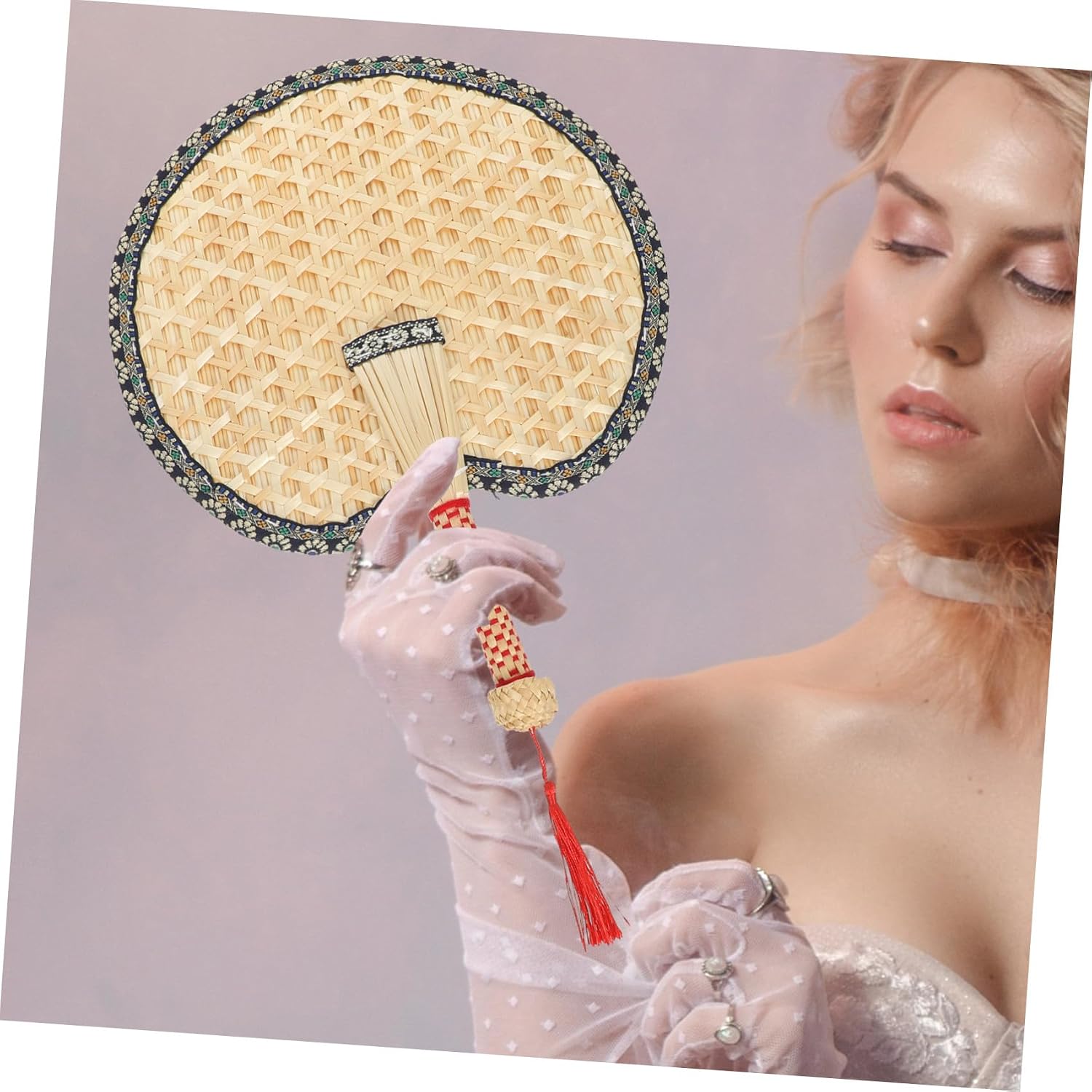 Handwoven Wheat Straw Fan, Portable Summer Cooling Hand Fan with Colorful Edges, Lightweight and Sturdy, for Outdoor Travel and Home Decoration