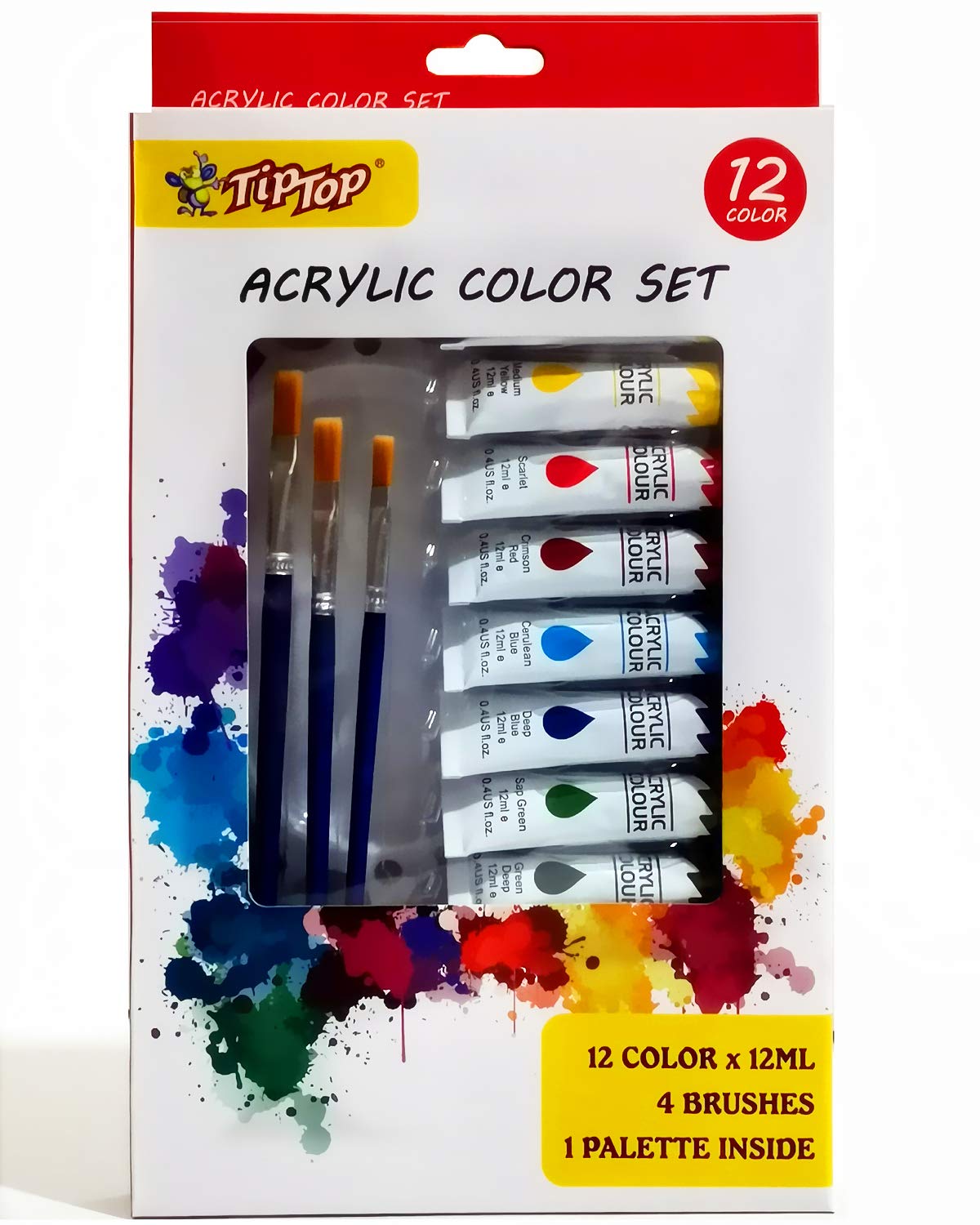 Tiptop Acrylic Color Set 12ml x 12 color Aluminum Tube with Brushes & Palette