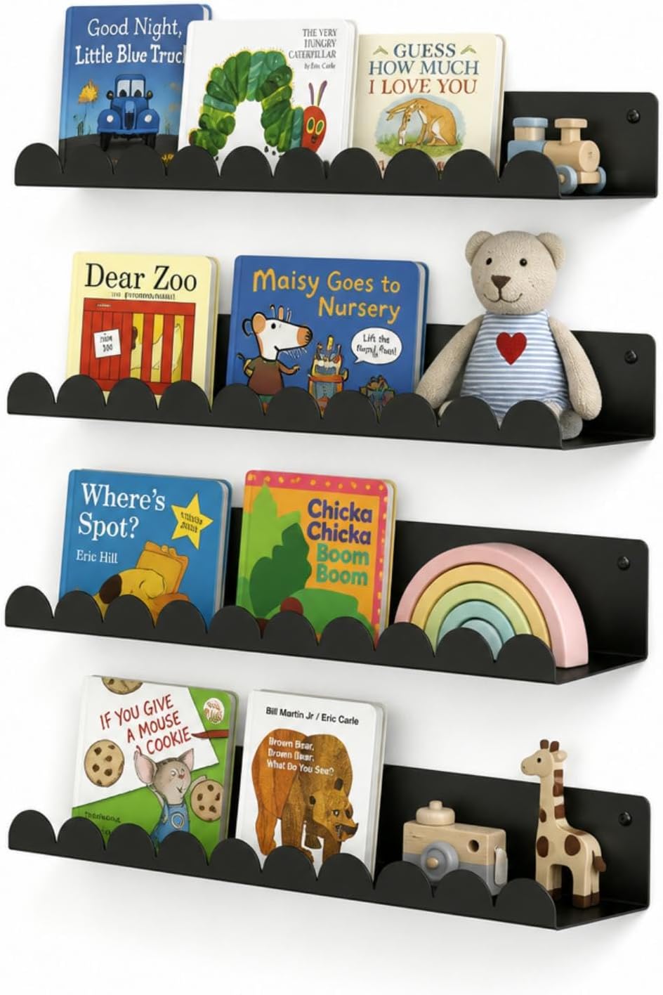 Floating Shelves, Gonice Nursery Book Shelves Scalloped, Kids Room Shelves, Black Book Shelf for Wall