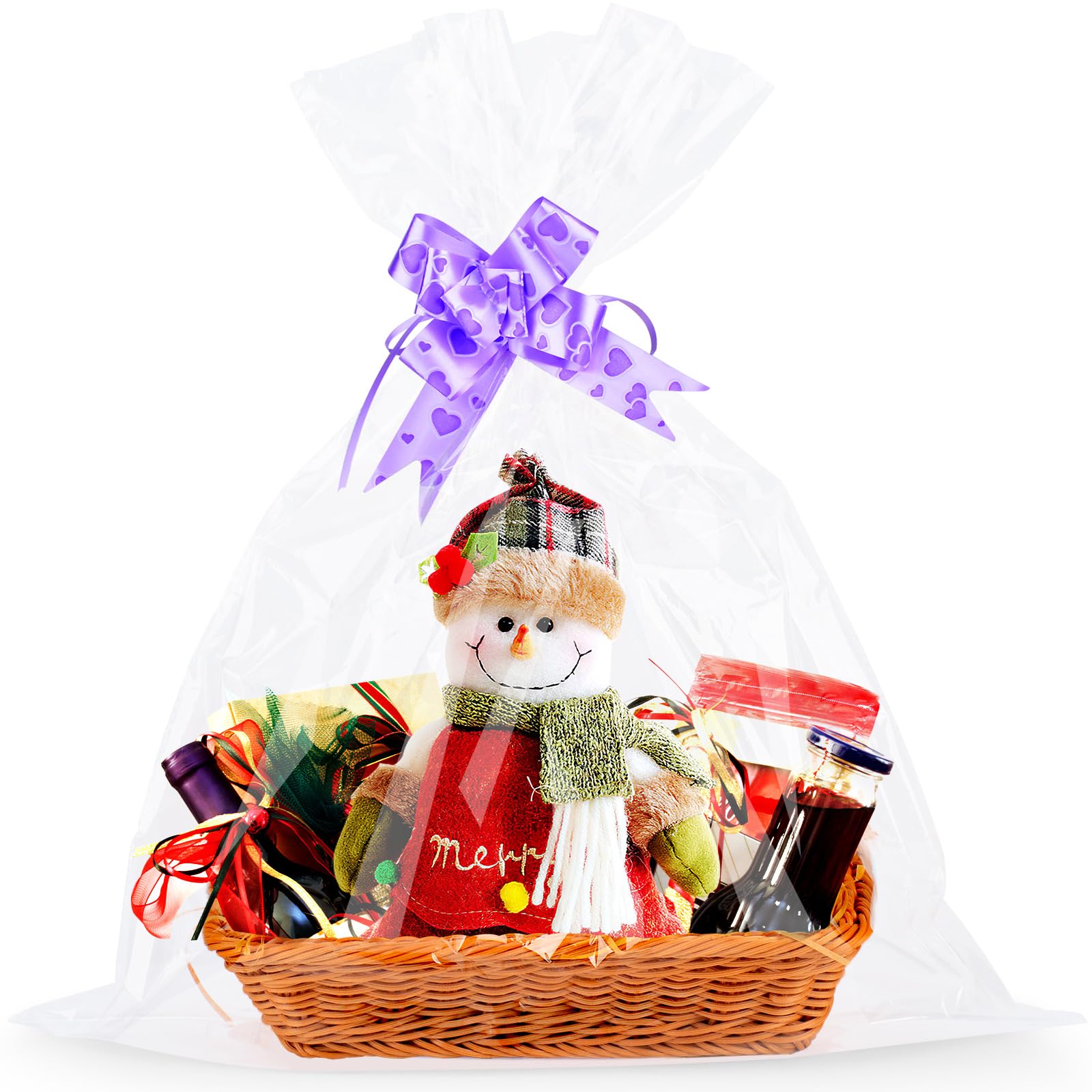 30 x 20 cm Hamper Baskets for Gifts Empty - Wicker DIY Gift Basket Hamper Kit with Ribbon Bows, Shredded Paper, Cellophane Wrap Bag for Hamper - Medium Father's Day Wedding Gift Hamper Basket