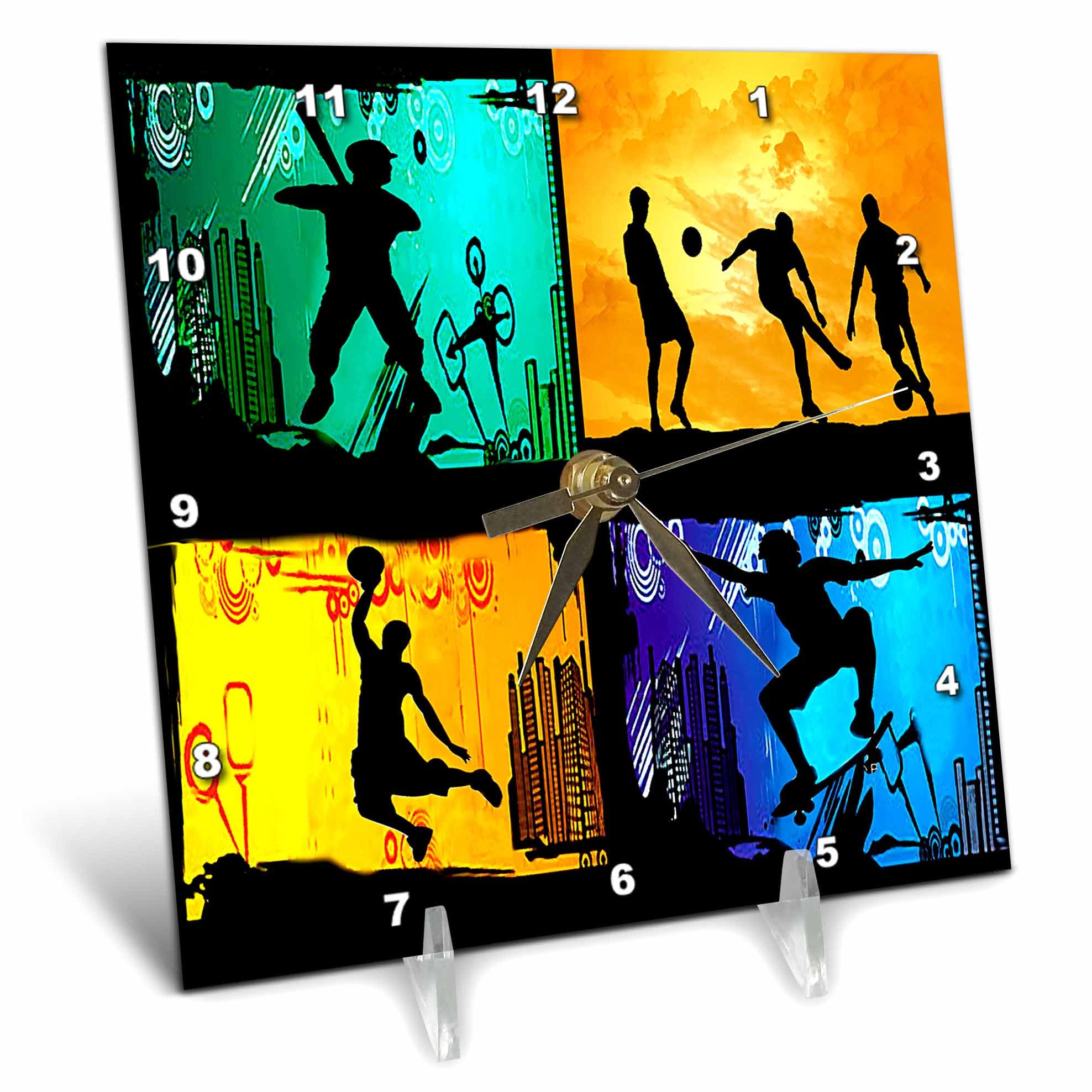 Horloge bureau 15 cm lisible 3dRose Skateboarding Baseball chambre enfant ordonnée