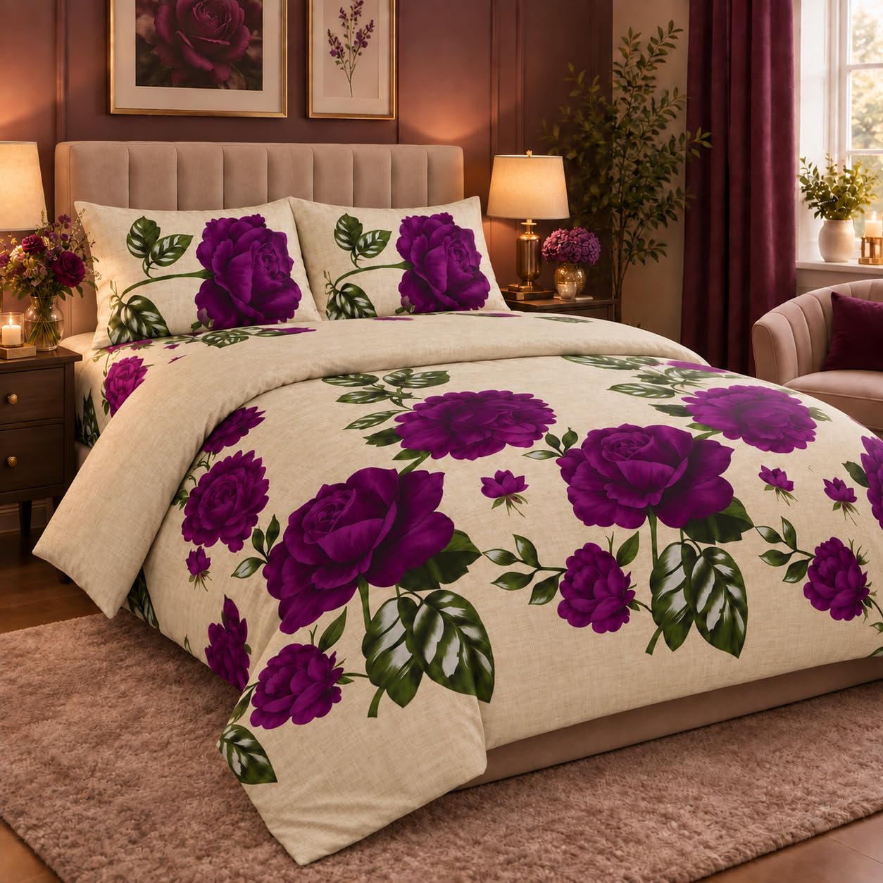 Opulent Living Double Bedding with Duvet Cover, Fitted Sheet & Pillowcases
