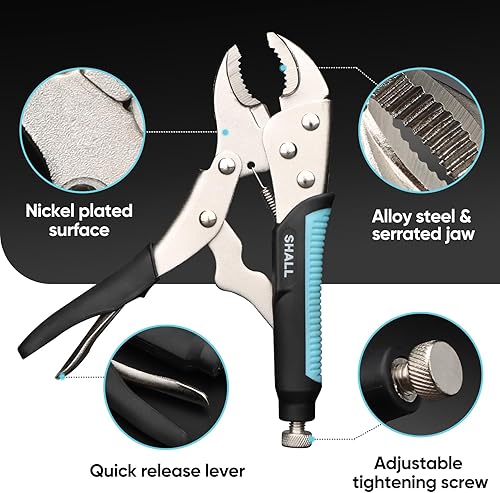 Miniatura 2 de SHALL Alicates de bloqueo de 6 piezas, juego de alicates Vice Grips, alicates de bloqueo de mandíbula curva de 5", 7" y 10", alicates de bloqueo de
