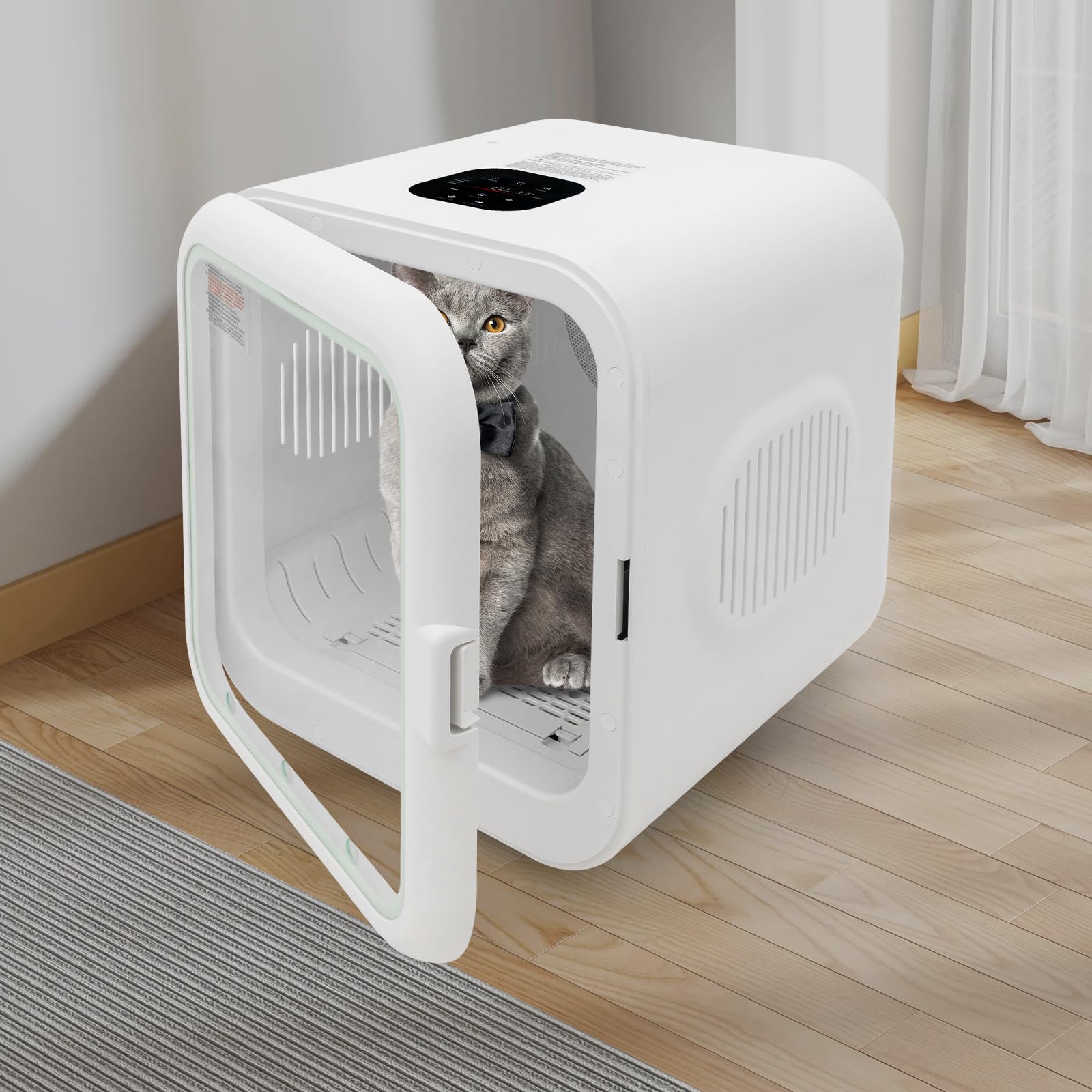 Secador portátil para mascotas – 800 W para gatos y cachorros con temporizador, 35 dB silencioso, 62 L de espacio grande – Incluye accesorios (toalla, peine, juguete) – Temperatura ajustable 22