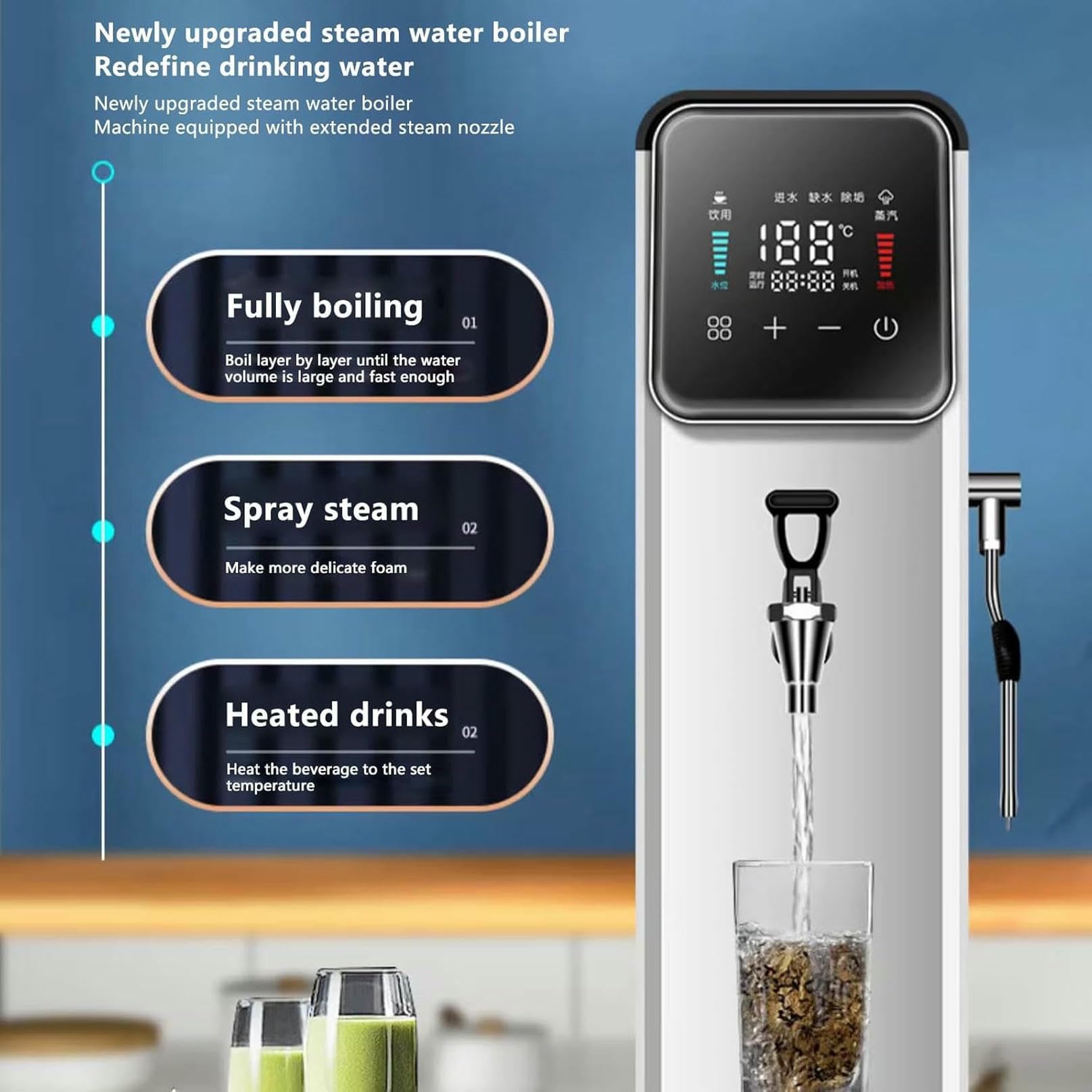 Espumador de Leche Comercial de 50 l: máquina eléctrica Totalmente automática para espumar Leche a Vapor y hervir Agua para cafés, restaurantes y cafeterías. Profesional de Alta ca,