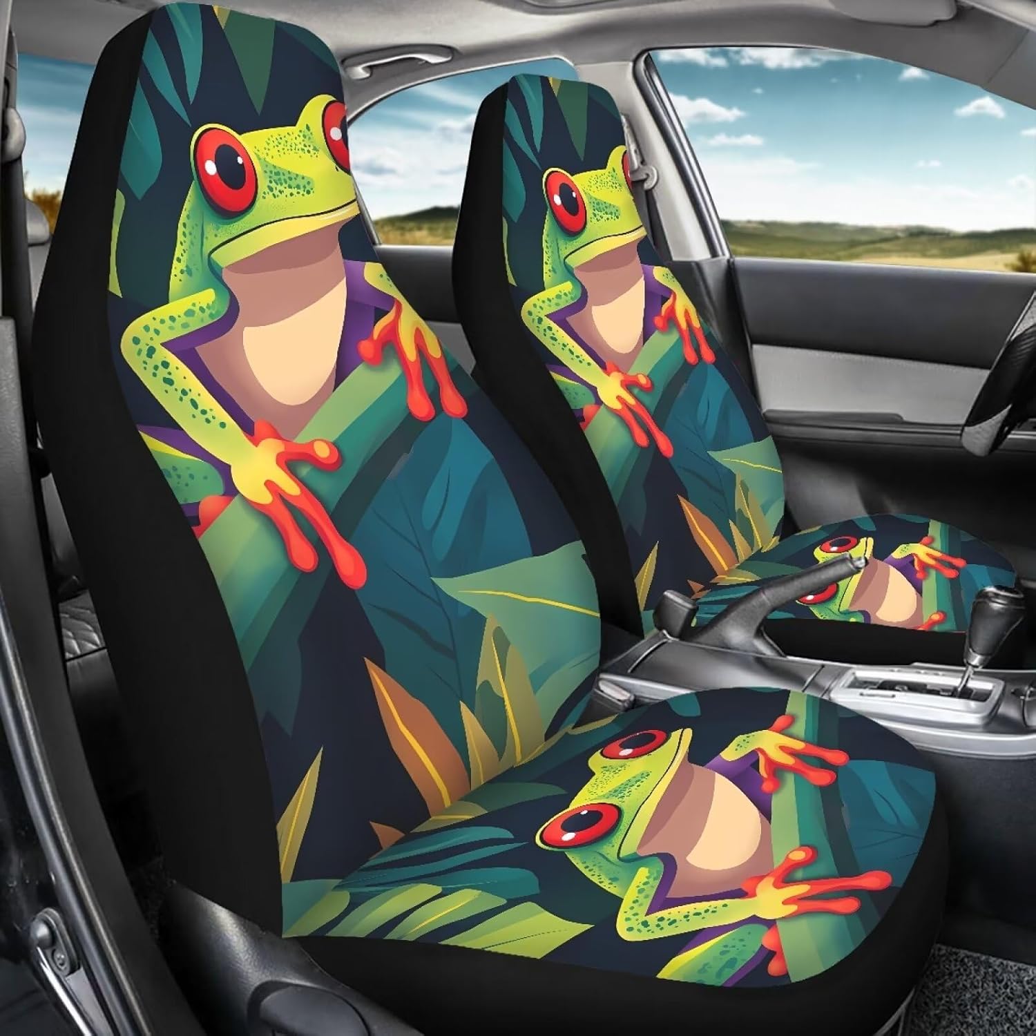 Bulopur Cute Frog Seat Cover, Universal Seat Covers Cushions Pads Mats for Car Sedan Truck SUV Van, Car Accessories Set of 2 Auto Interior Decoration for Women Men