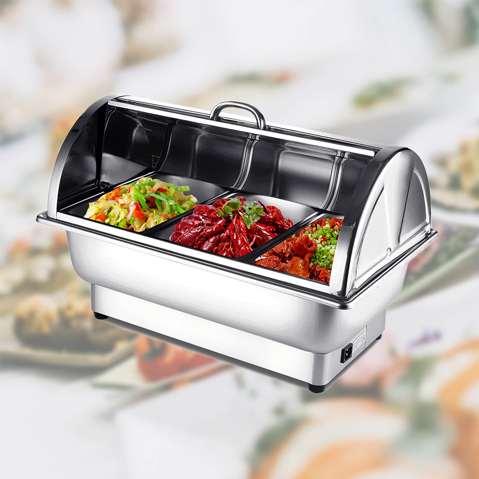 Set di scaldavivande in acciaio inox, scaldavivande con coperchi, copertura visiva in policarbonato per uso alimentare, GN 1/2, ideale per feste e ristoranti