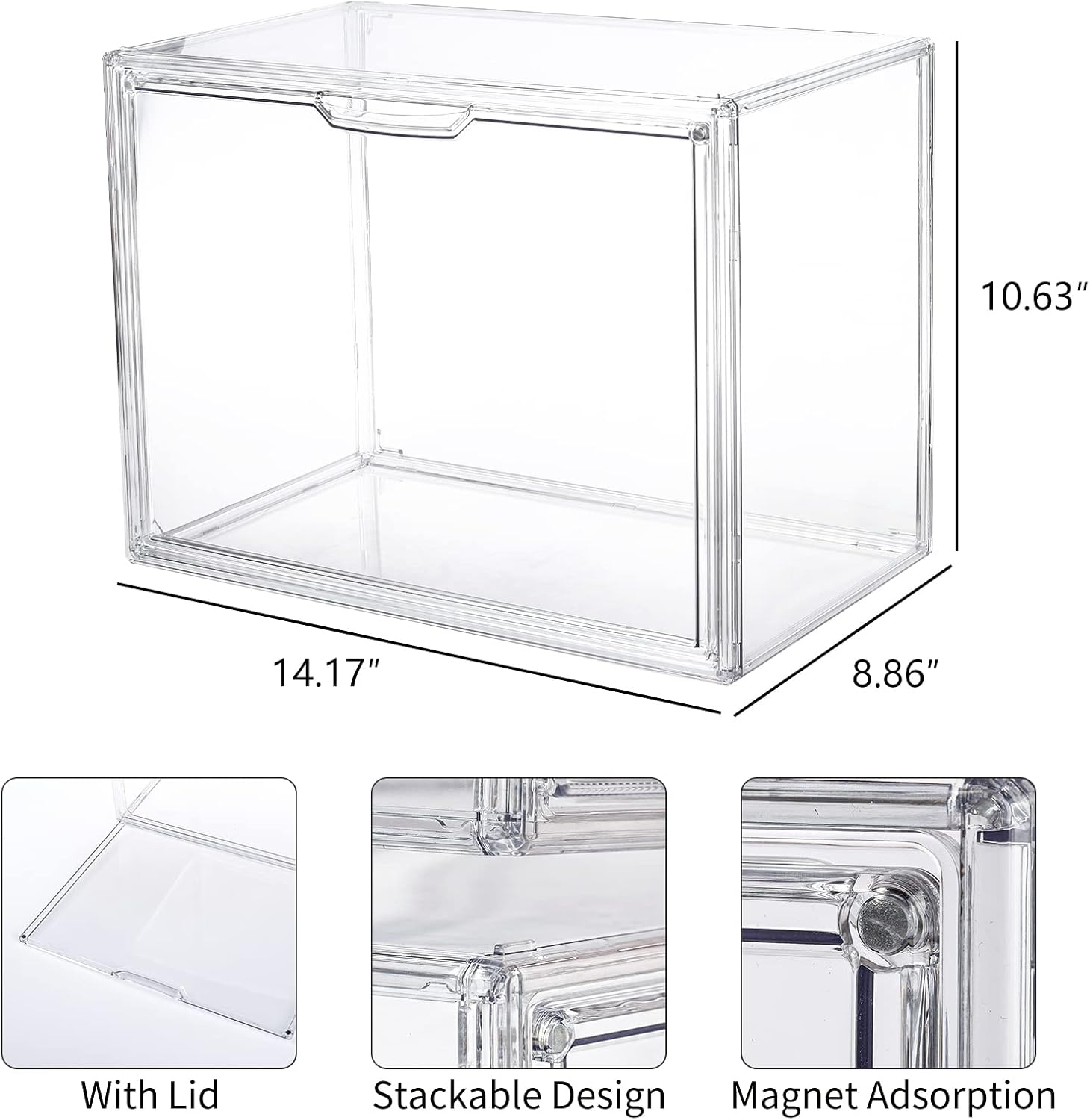 FABROK Clear Book Storage Organizer Box, Plastic Stackable Book Display Case with Magnetic Door, Assemble Storage Showcase for Toy Dolls, Books, Handbags, Shoes Organizing