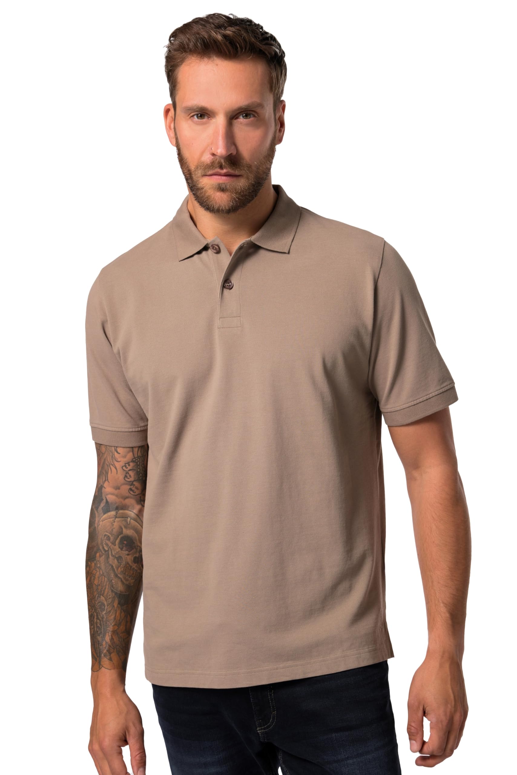 JP 1880 Men's Pique Polo Shirts, Brown Grey, 6XL