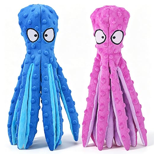 HGB Squeaky Dog Toys No Stuffing Octopus Crinkle for Large Medium Small Dog