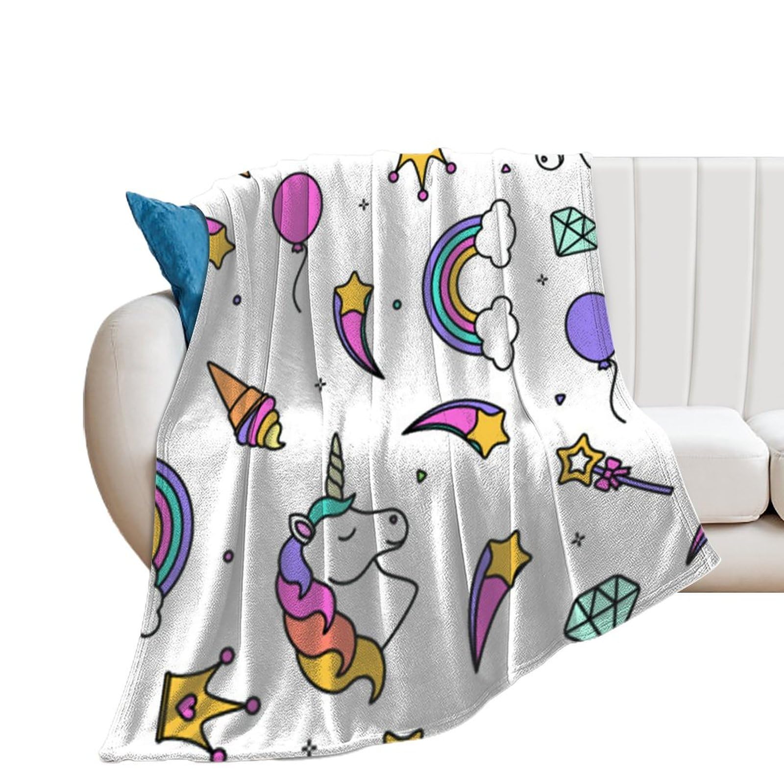 Plaid polaire licorne multicolore en flanelle couverture cadeau douce 100x130cm
