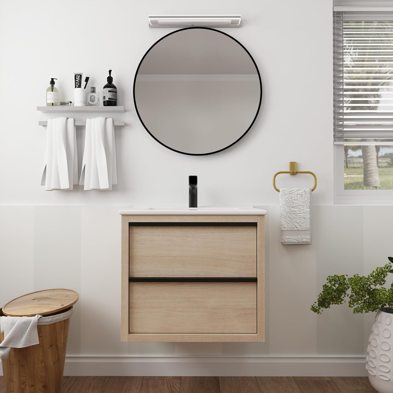 Round Bathroom Mirror 24 Inch, Circular Mirror Metal Frame, Bathroom Mirrors for Living Room, Bathroom, Entryway, Wall - Black