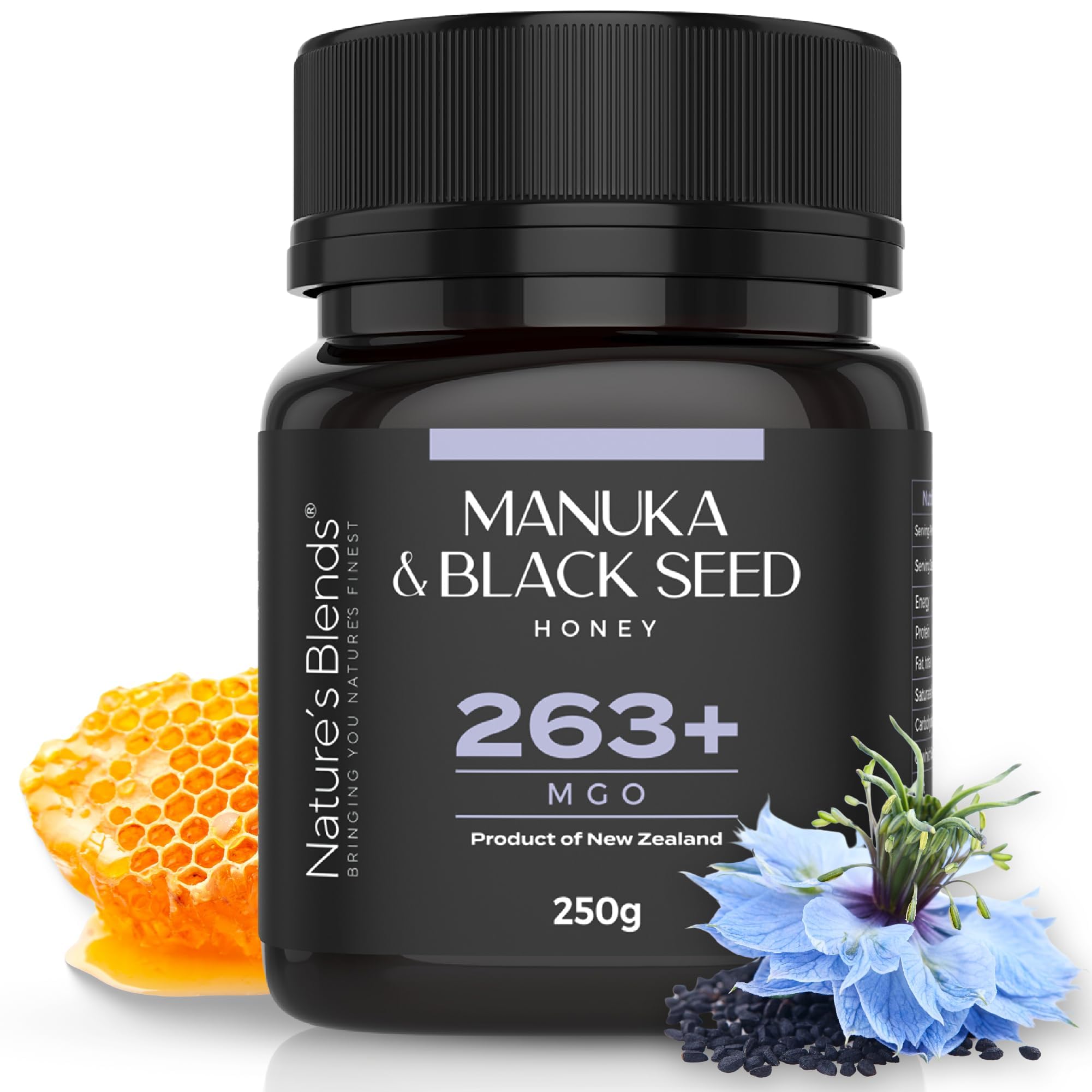 Sponsored Ad – Nature's Blends Black Seed & Manuka Honey 263+ MGO 250g - Raw Honey with Cold Pressed Black Seed Oil for Hair and Skin
