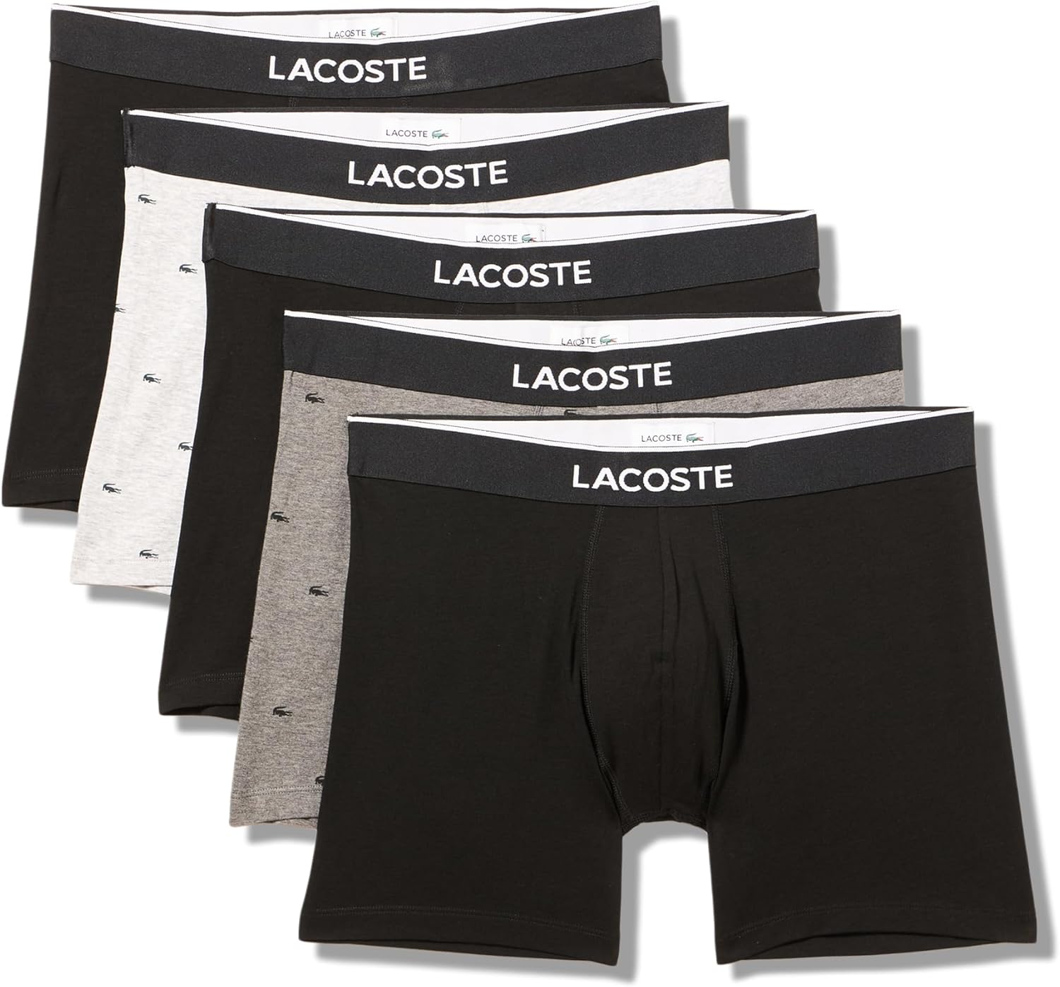 Lacoste mens Cotton Stretch Mini Croc Print Boxer Briefs, 5-pack (Amazon Exclusives)