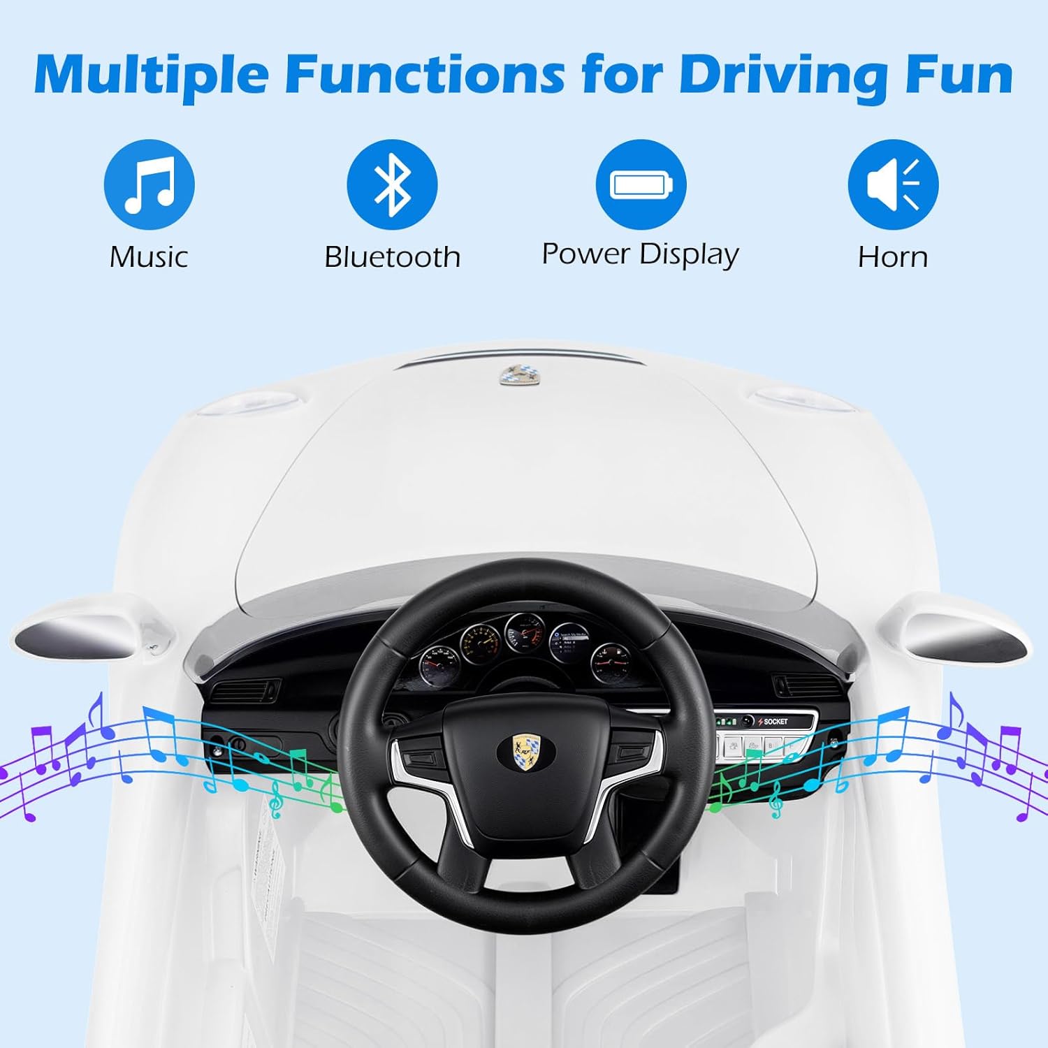 Licensed RUF Porsche 12V Ride on Car by INFANS, Electric Vehicle Battery Powered with Remote Control, Headlight, Bluetooth, Power Display, 4 Wheeler Toys for Kids Girls Boys, White