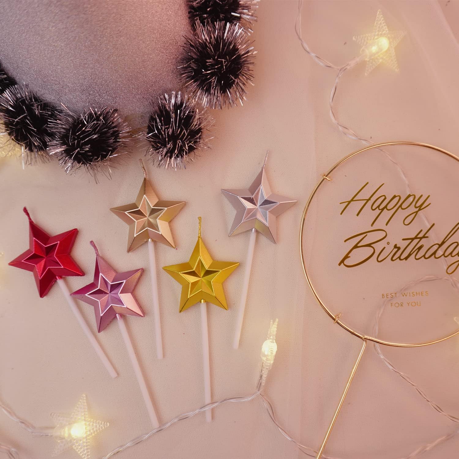 Birthday Candles, Star Shaped Champagne Gold Birthday Candles for Cake, 5pcs Metallic Color Stereo Shaping Cake Candles Set, Sparkler Candles for Birthday Cake image 4