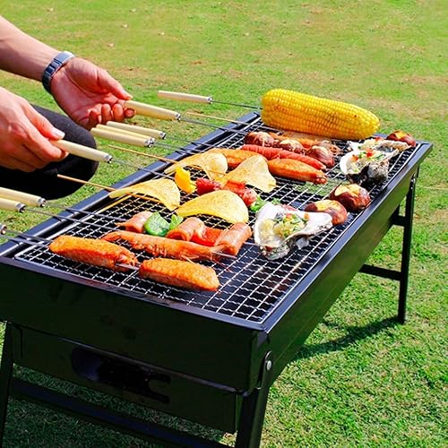 Miniatura 4 de Parrilla de carbón portátil para barbacoa de carbón de leña de acero inoxidable plegable para cocinar al aire libre, camping, parrilla de carbón