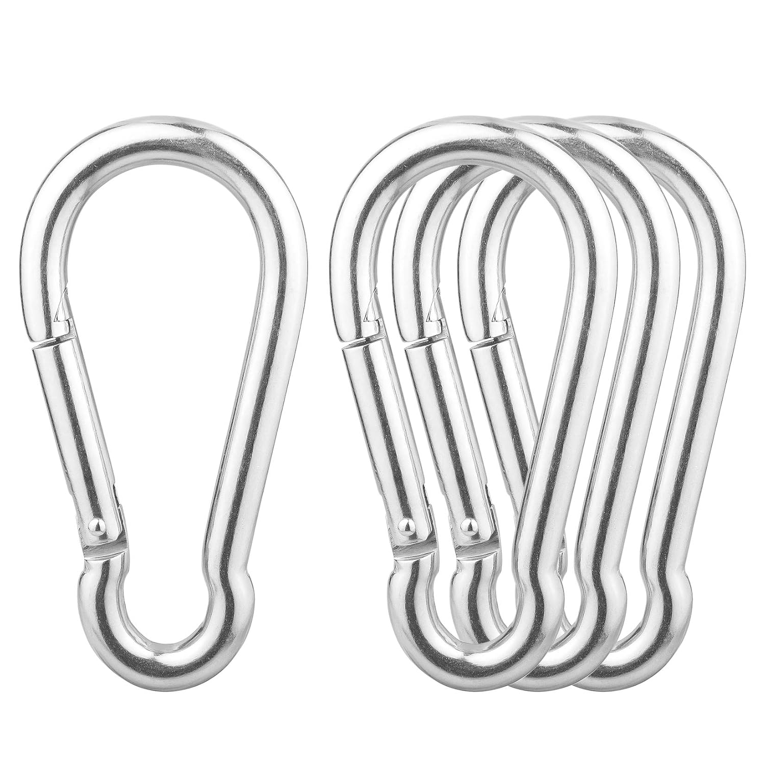 4 Pack 304 Stainless Steel Carabiner Clip, 5.5 inch Heavy Duty Spring Snap Hook, Carabiner Clips for Outdoor Camping, Swing Set, Hammock, Travel, Fishing, Weight Lifting Machine