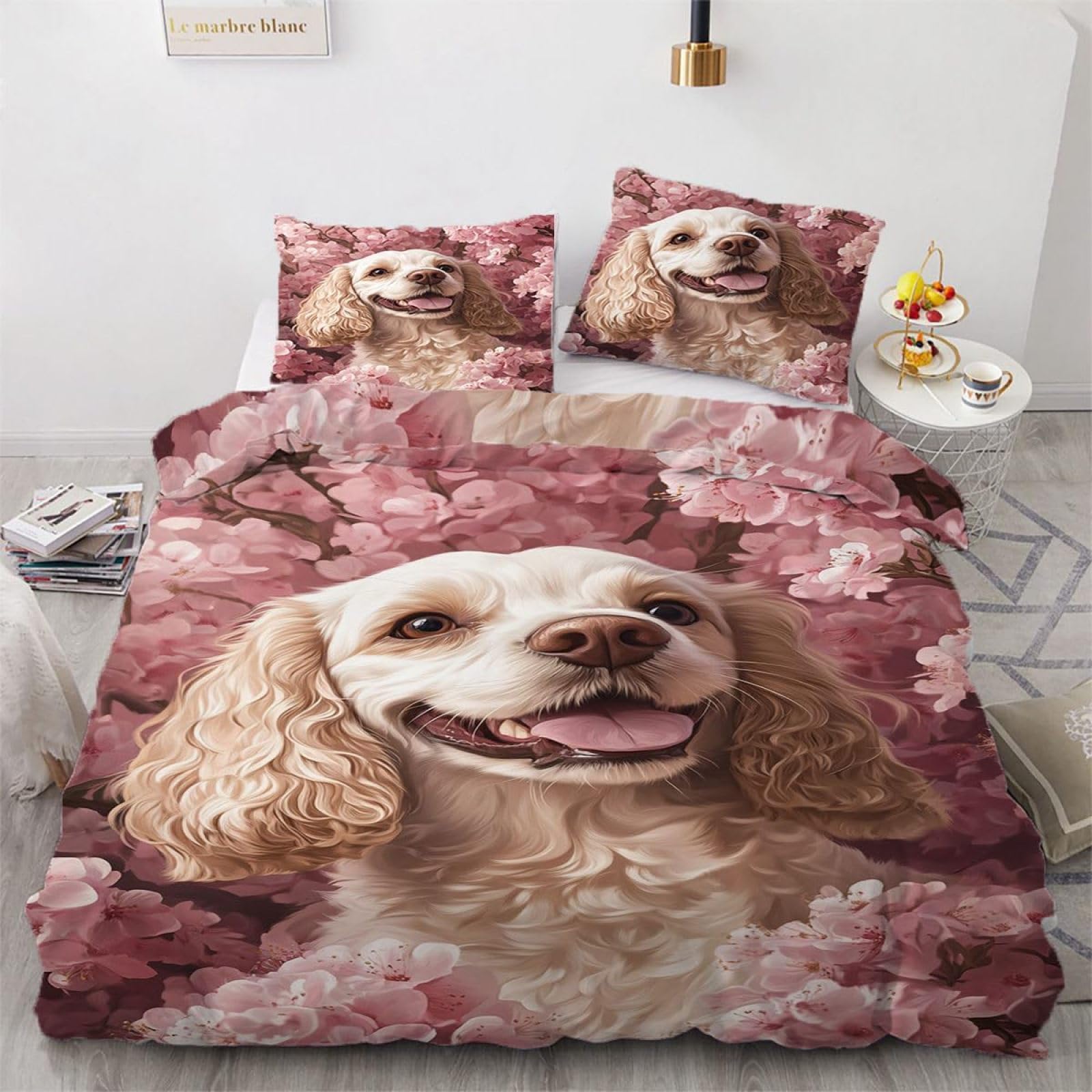 Zestaw pościeli na kołdrę Cocker Spaniel w rozmiarze king size, z zapięciem na zamek błyskawiczny, zestaw pościeli dla dzieci, miękka, hipoalergiczna poszewka na kołdrę z mikrofibry, 230 x