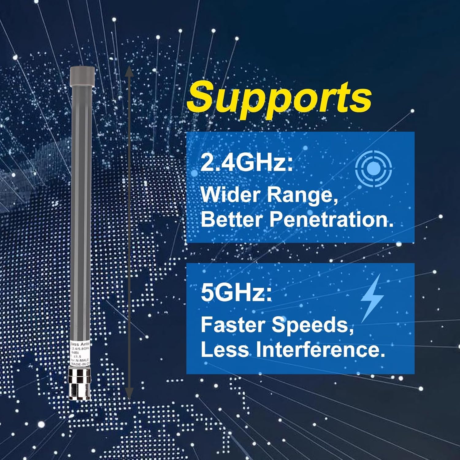 WiFi-Antenne, breite Abdeckung, Dualband, 2,4 G/5 GHz, Outdoor-Mini-Omni-Außenantenne, N-Stecker & RP-SMA, kabelloser WLAN-Adapter, 6 dBi W/3 m verlustarmes Kabel