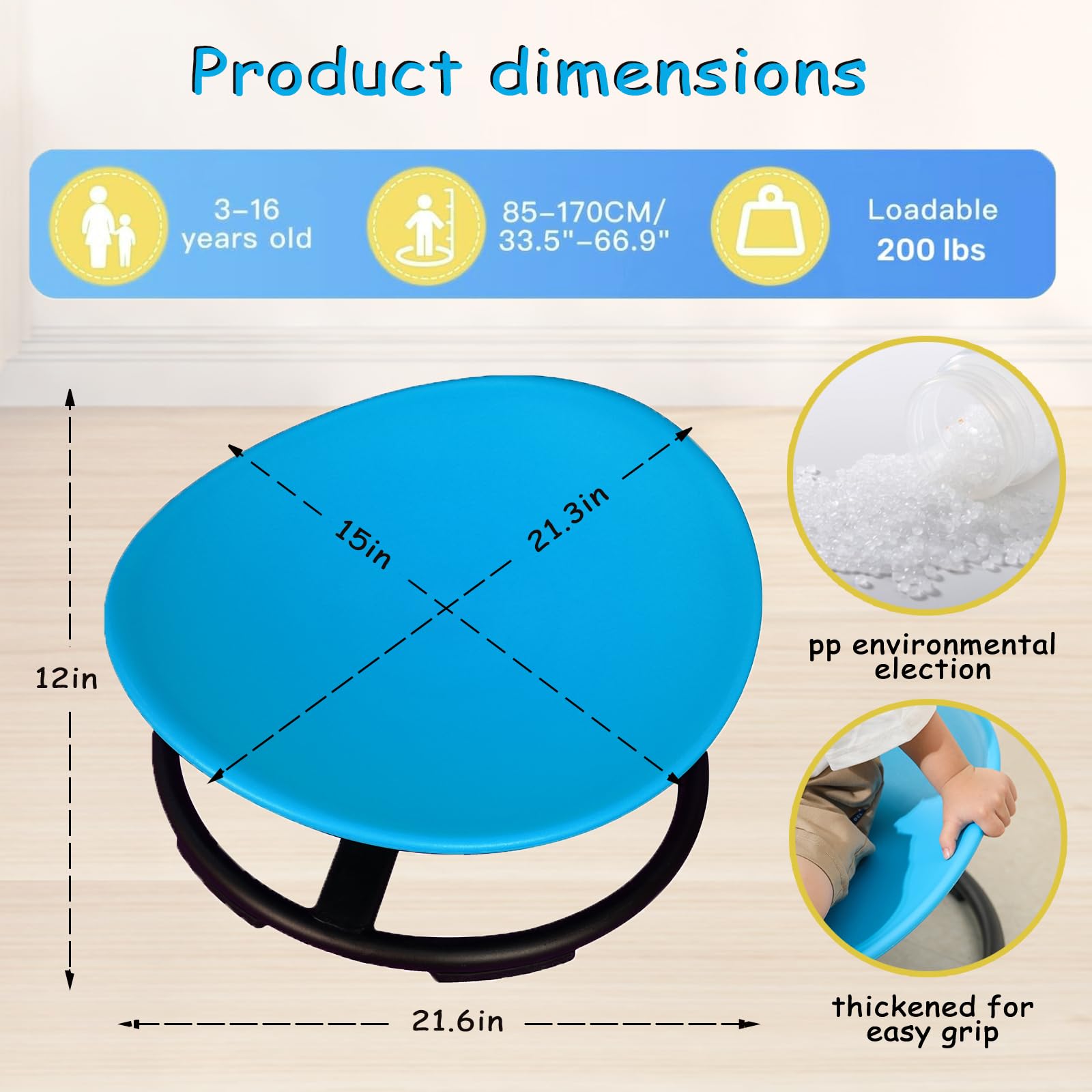 Fanboxk Autism Kids Swivel Chair,Spinning Chair for Autistic Kids & ADHD Children,Children Training Body Coordination Autism Sensory Products for Ages 3 Years and UP(Blue)