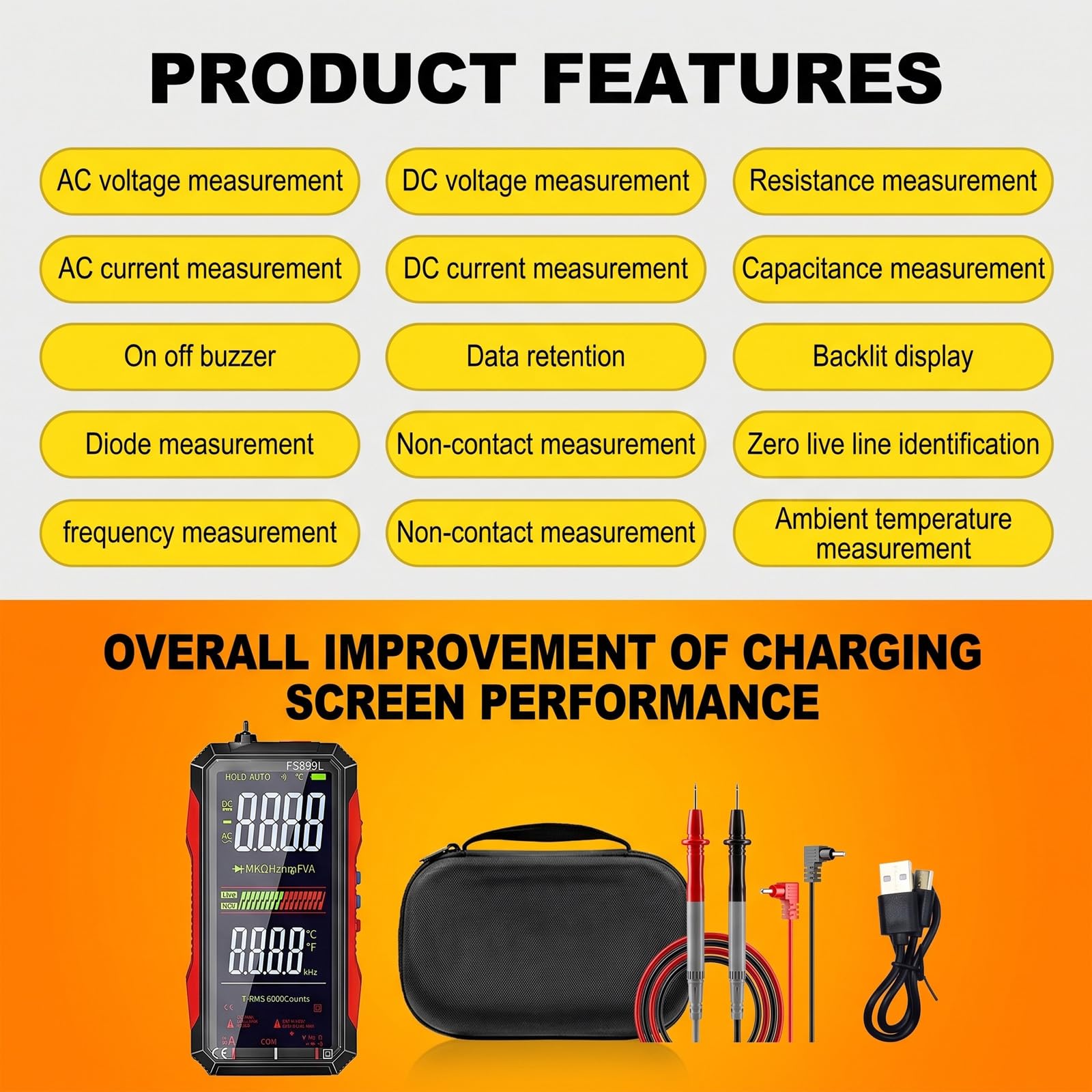 Digital Multimeter FS899L Upgraded - USB Rechargeable with Stand — Amazon image 8