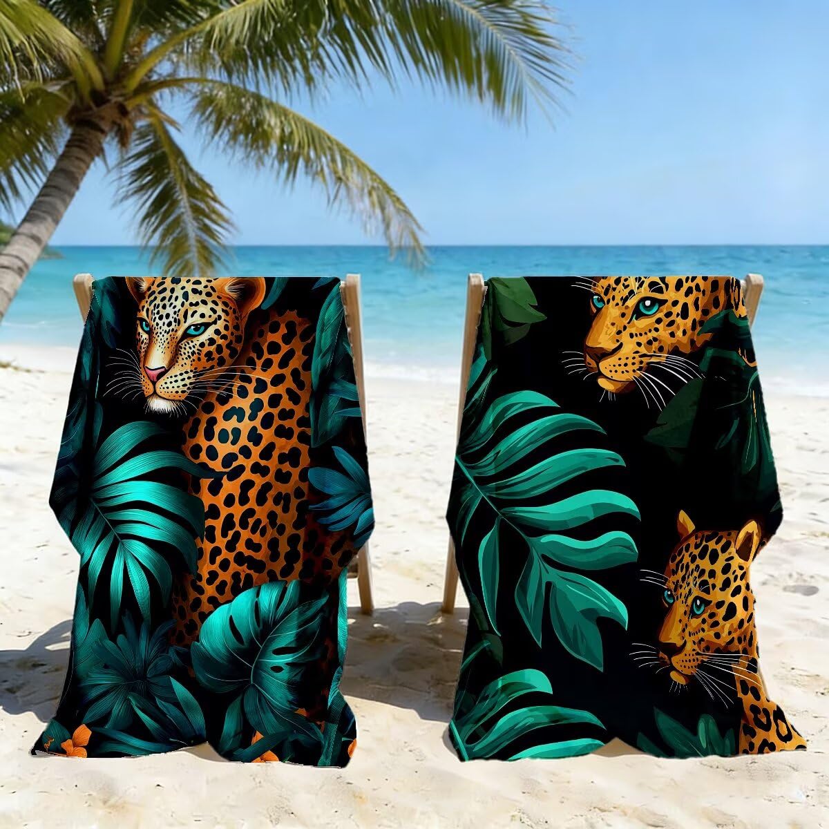 Toalla Playa 90x180 cm, Toalla Gimnasio Microfibra Secado Rapido, Juego de 2 Antiarena Toallas de Playa, Ligera Compacta Toallas Microfibra Grande para Viaje, Regalo Hombre Mujer (Leopardo) -4267