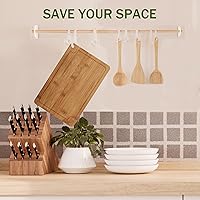 Vista 7 de Tabla de cortar de bambú para cocina, tabla de cortar grande de madera de 17 pulgadas con ranuras para jugo y asas integradas, fácil almacenamiento