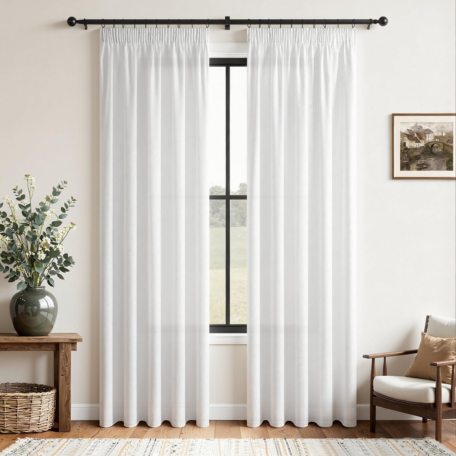 CUTEWIND Gardinen mit Kräuselband Leinenoptik Kurz Fenster Wohnzimmer, Vorhang Leinen Halbtransparent, Vorhänge Schlafzimmer Küche und Kinderzimmer