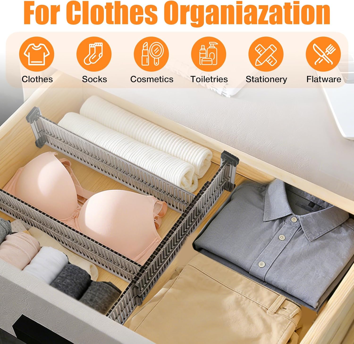 12 Pack Drawer Dividers 3.15" High, 10.83-20.08'' Adjustable Dresser Dividers Organizers,Plastic Expandable Drawer Separators For Clothes, Underwear Cosmetic