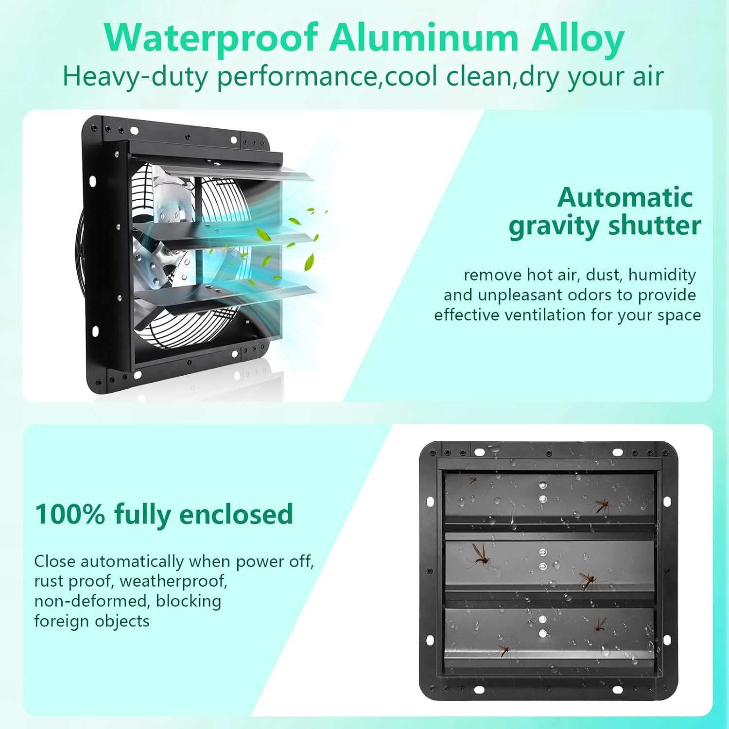 12 Inch Shutter Exhaust Fan,Wall Mount Ventilator Fan with ON/OFF Switch,Attic Vent Fan for Greenhouse, Gable, Barn, Garage, Shed,Chicken Coops Ventilation Fans 970 CFM 1680RPM