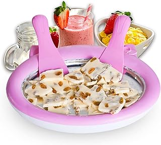Home Yogurt Fried Ice Tray Small Fried Ice Machine Homemade Frozen Yogurt Machine Cold Tray for Making Smoothies Frozen Yogurt (Pink)