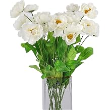Artificial Poppy Flower 12pcs 21 Long Stem Silk Papaver with 2 Blossoms for Veteran Day Home Decor Centerpiece Housewarming Wedding DIY Bridal Bouquetwhite