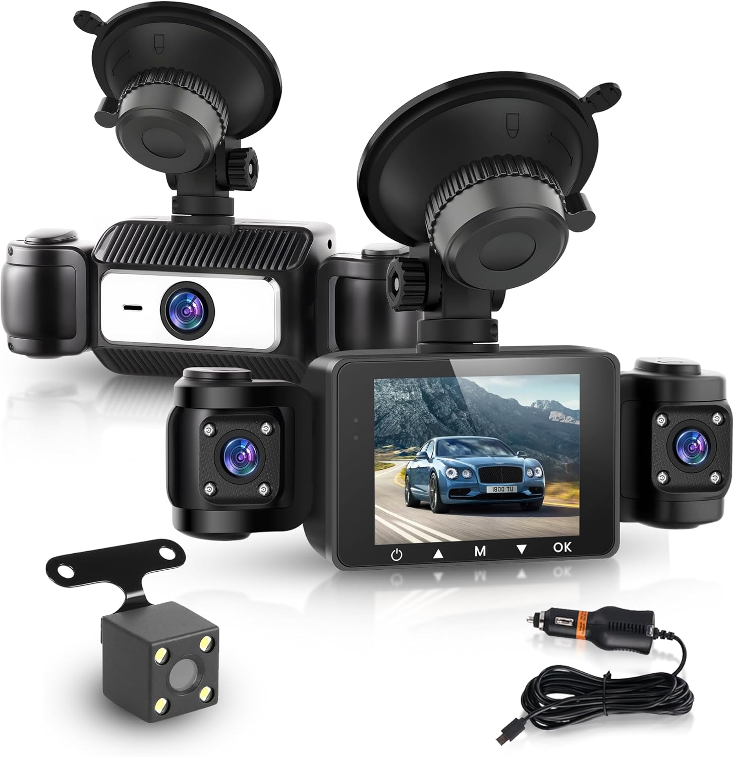 Rimoody 4 Channel Dash Cam 360° View, 1080P Front and Rear Inside Left Right Dash Camera for Cars, Mini Dashcams with Night Vision, Loop Recording, G Sensor Function, Reversing Help