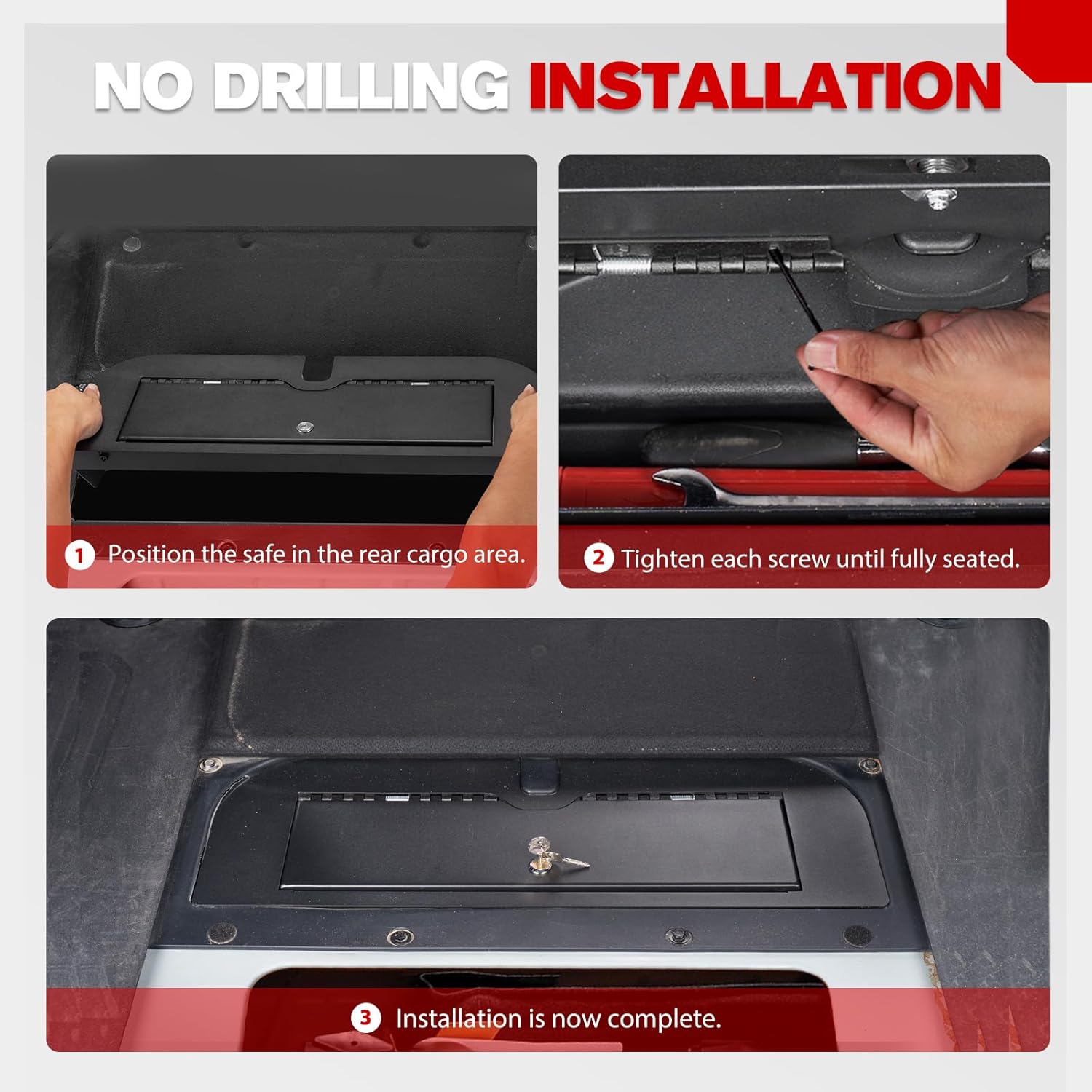 FIERYRED Rear Cargo Under Floor in-Vehicle Safe Lock Box for Ford Bronco 4 Door 2021-2025, Interior Storage Organizer Gun Safe Security, Bolt-On Installation (Not for 2 Door & Sport)