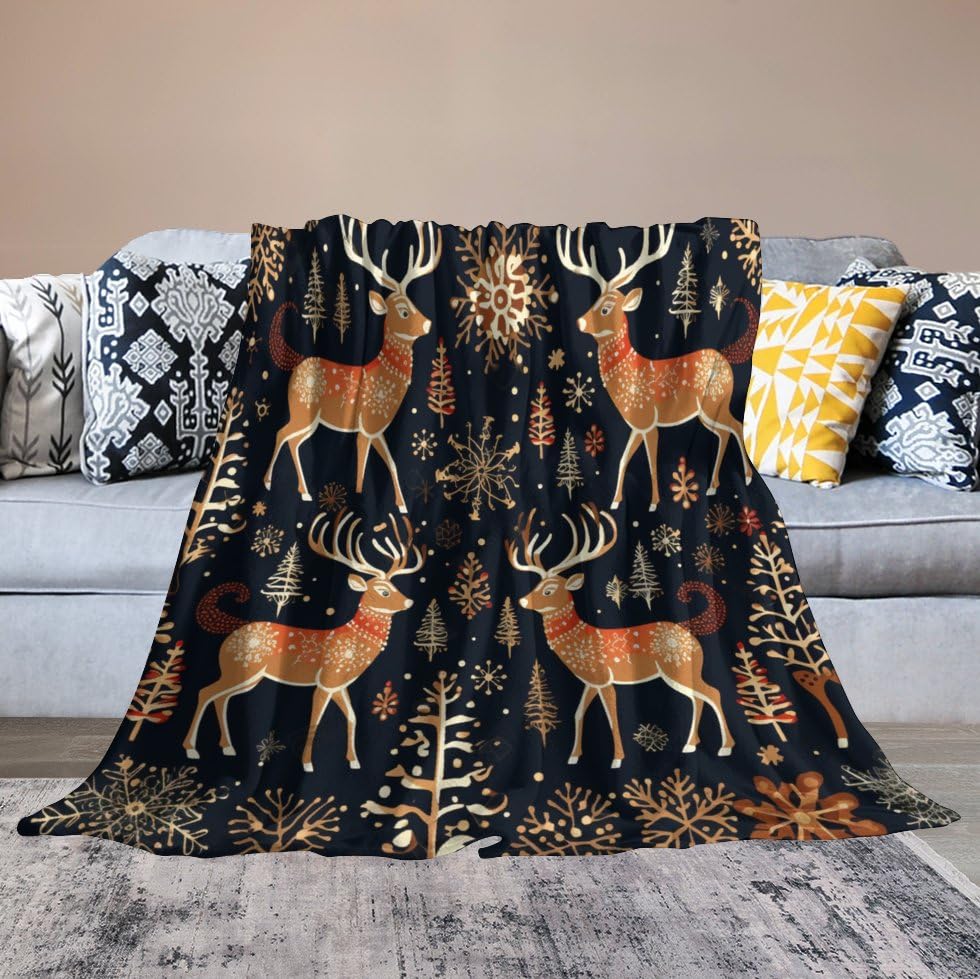 Couverture De Noël En Flanelle - Motif Rennes Et Flocons - Tailles S à XL (75x100cm à 150x200cm) - Décoration Hiver Douce - 9