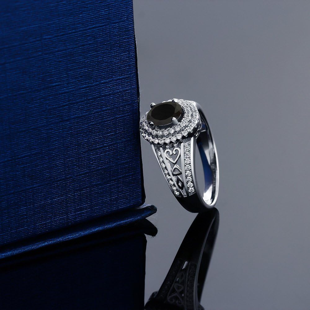 Gem Stone King 1-2 Cttw Halo Engagement Ring For Women | 925 Silver | Gemstone Birthstone | Oval 6X4MM | Wedding Anniversary Promise Ring | Available in Sizes 5-9