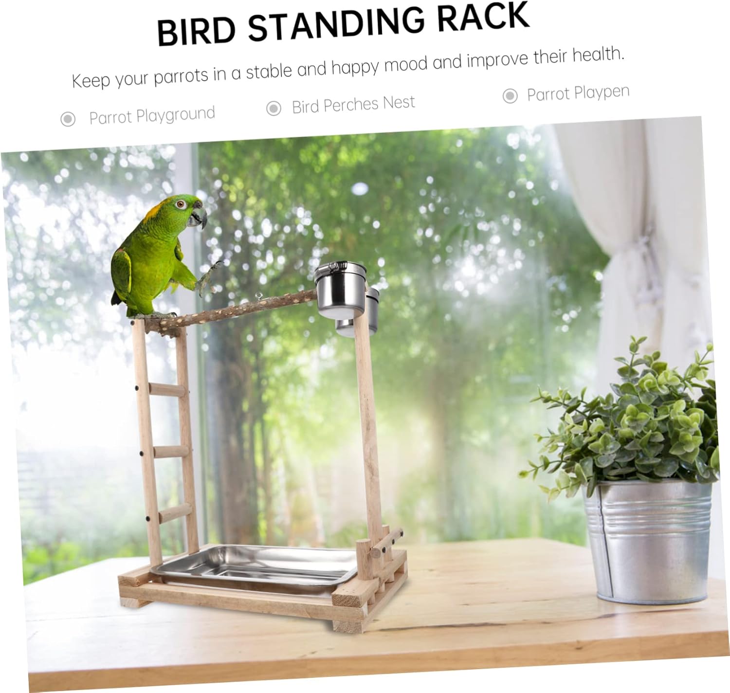 MERRYHAPY 1pc Stainless Steel Parrot Stand Food Box Bird Playground for Parrots Chew Toys Climbing Ladder for Playfulness