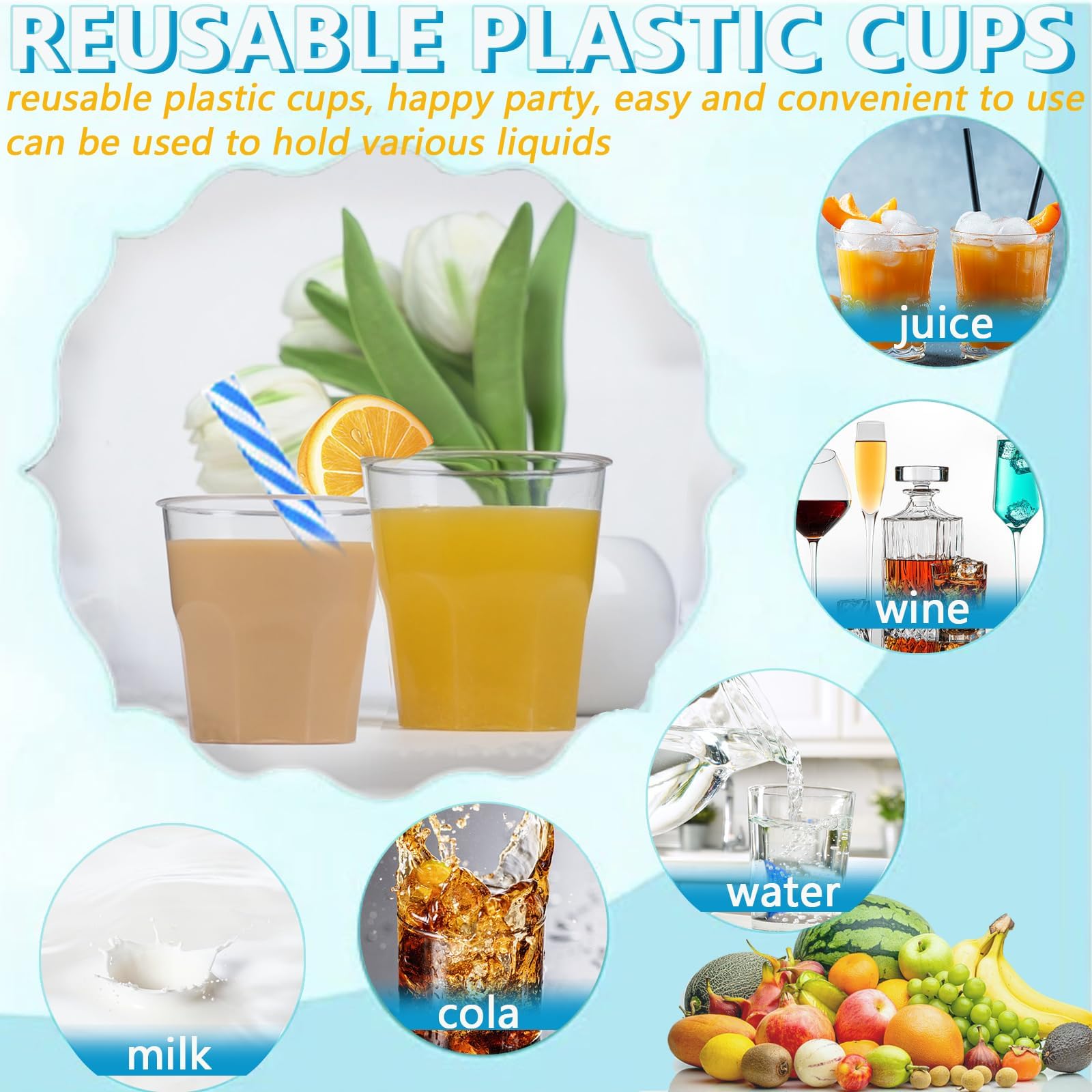 50 Pezzi Bicchieri Plastica Riutilizzabili da 220ml, Dura Bicchieri Trasparenti per Bevande, Bicchieri Plastica Rigida Lavabili per Vino, Champagne, Acqua, caffe, per Feste, Matrimon