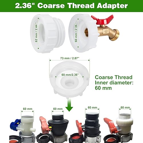 Miniatura 4 de WADEO IBC - Adaptador de mano, adaptador de rosca fina de 2.44 pulgadas para tanque IBC de 275-330 galones, grifo de válvula de cierre de agua de