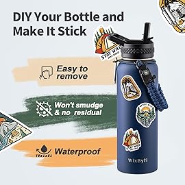 WixByti 40 oz Insulated Water Bottle with Straw (Cold for 48 Hrs), Stainless Steel Triple Wall Vacuum Sports Water Jug, Leakproof Hydro Cup Flask with Paracord Handle & Straw Spout Lids & DIY Stickers