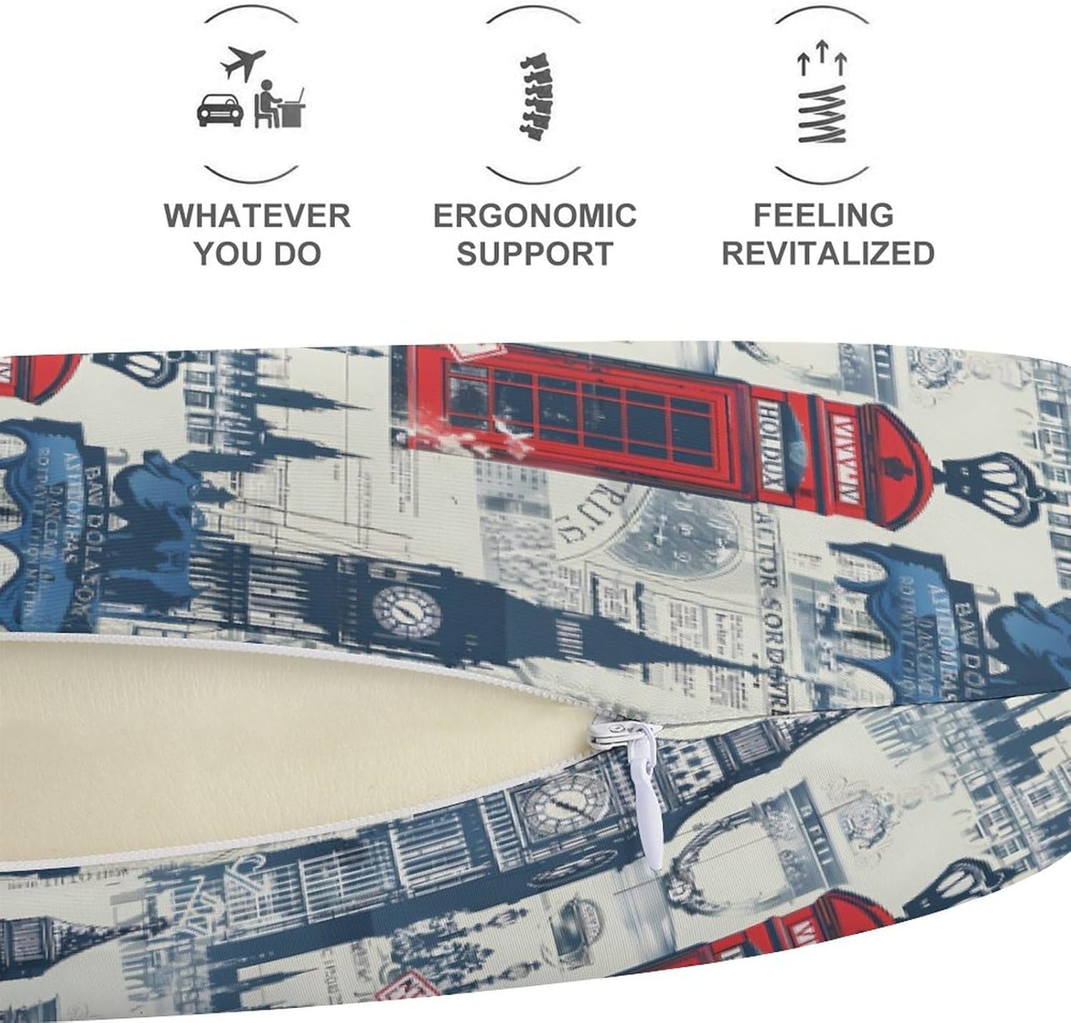 Theme of UK and London British Flag Travel Pillow U Shape Neck Pillow Washable Pillowcase for Sleeping Chair