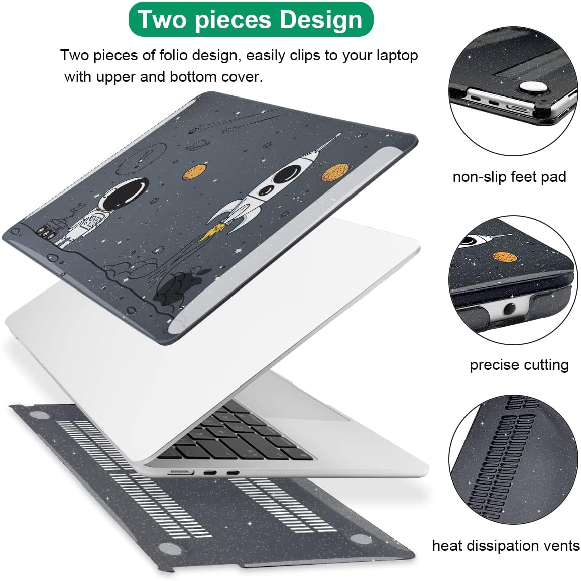 Compatible with 2026 M5 MacBook Air 15 inch Case, 2026 2025-2023 M5 A3448 M4 A3241 M3 A3114 M2 A294, Shiny Plastic Hard Shell Cover Keyboard Skin Screen Protector, Astronauts & Spacecraft